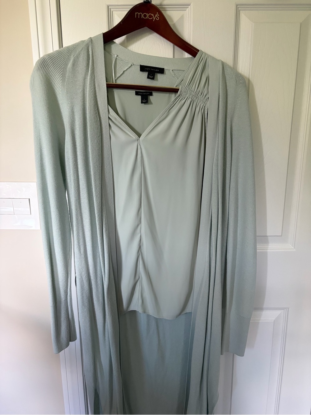 Ann Taylor Mint Green Draped Cardigan and Tank Set